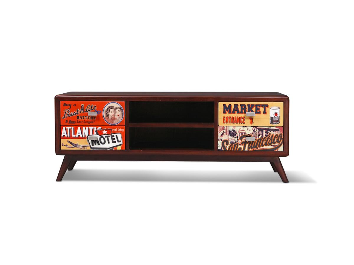 Meuble Tv Vente Unique : Meuble Tv 4 Tiroirs Et 2 Niches En Acajou Et Mdf à Motifs Vintage Meuble Tv Vente Unique : Meuble Tv 4 Tiroirs Et 2 Niches En Acajou Et Mdf à Motifs Vintage