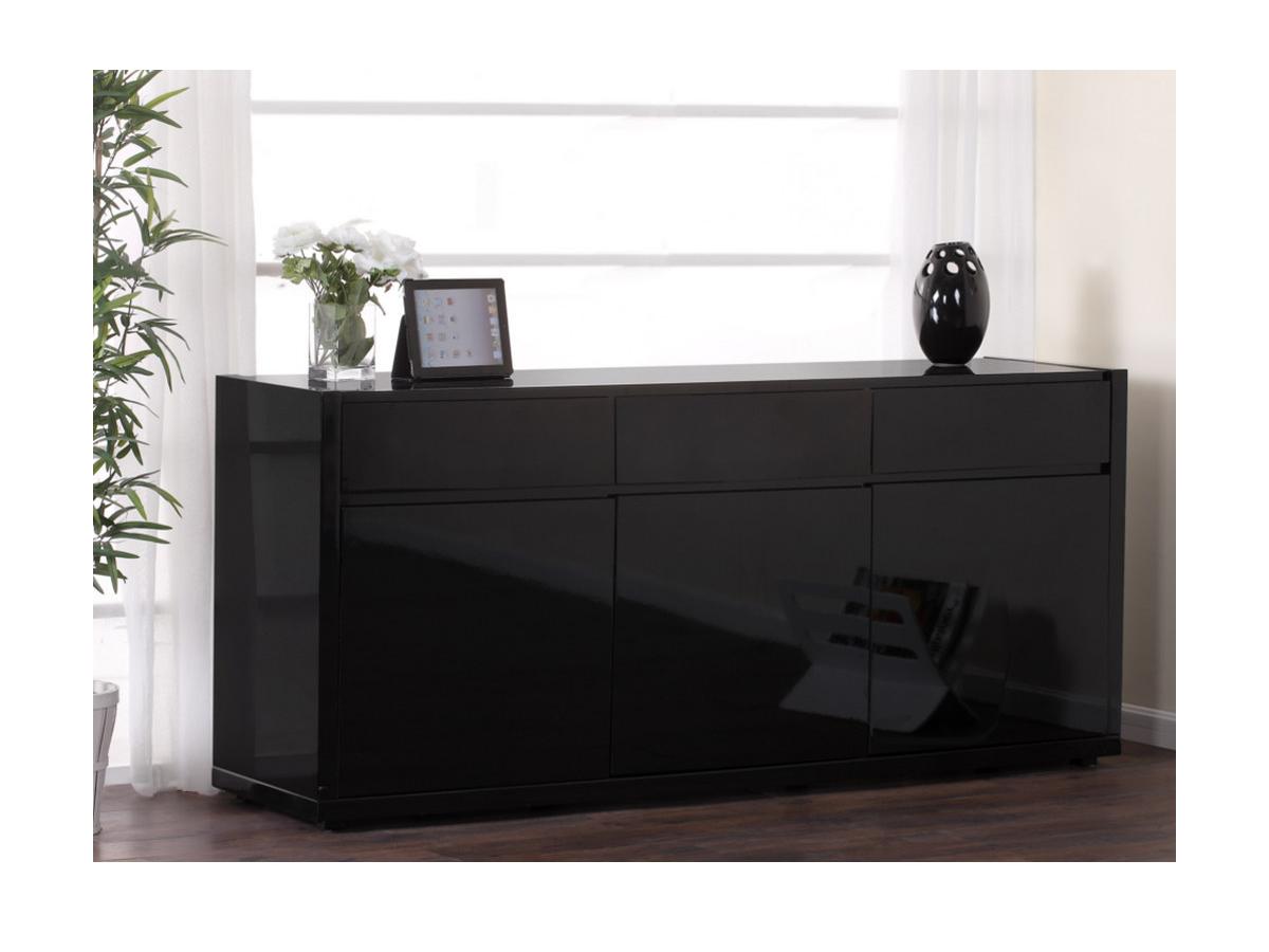 Buffet OURAL - MDF laqué noir - 3 portes & 3 tiroirs Buffet OURAL - MDF laqué noir - 3 portes & 3 tiroirs